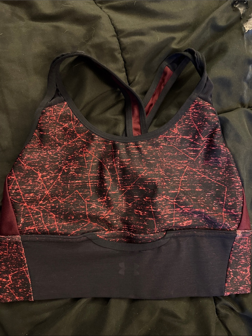 Under Armor Women's Red & Black Patterned Sports Bra - Racerback Support